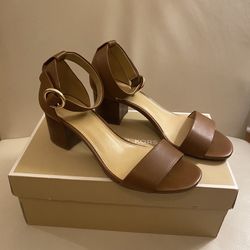 Michael Kors Brown Leather Block Heel Sandals