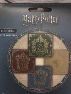 Harry Potter Hogwarts All 4 House Crest Tin Drink Coasters Set New