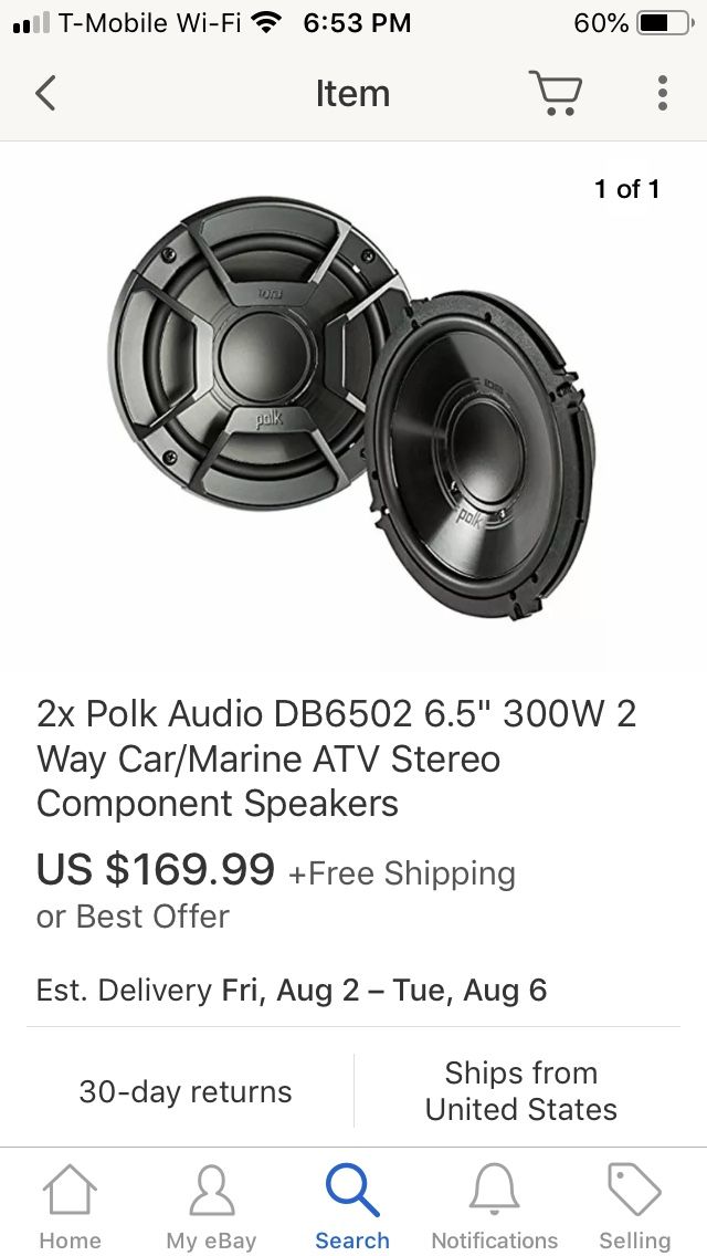 Polk audio marine speakers 6.5 ds6502 black new