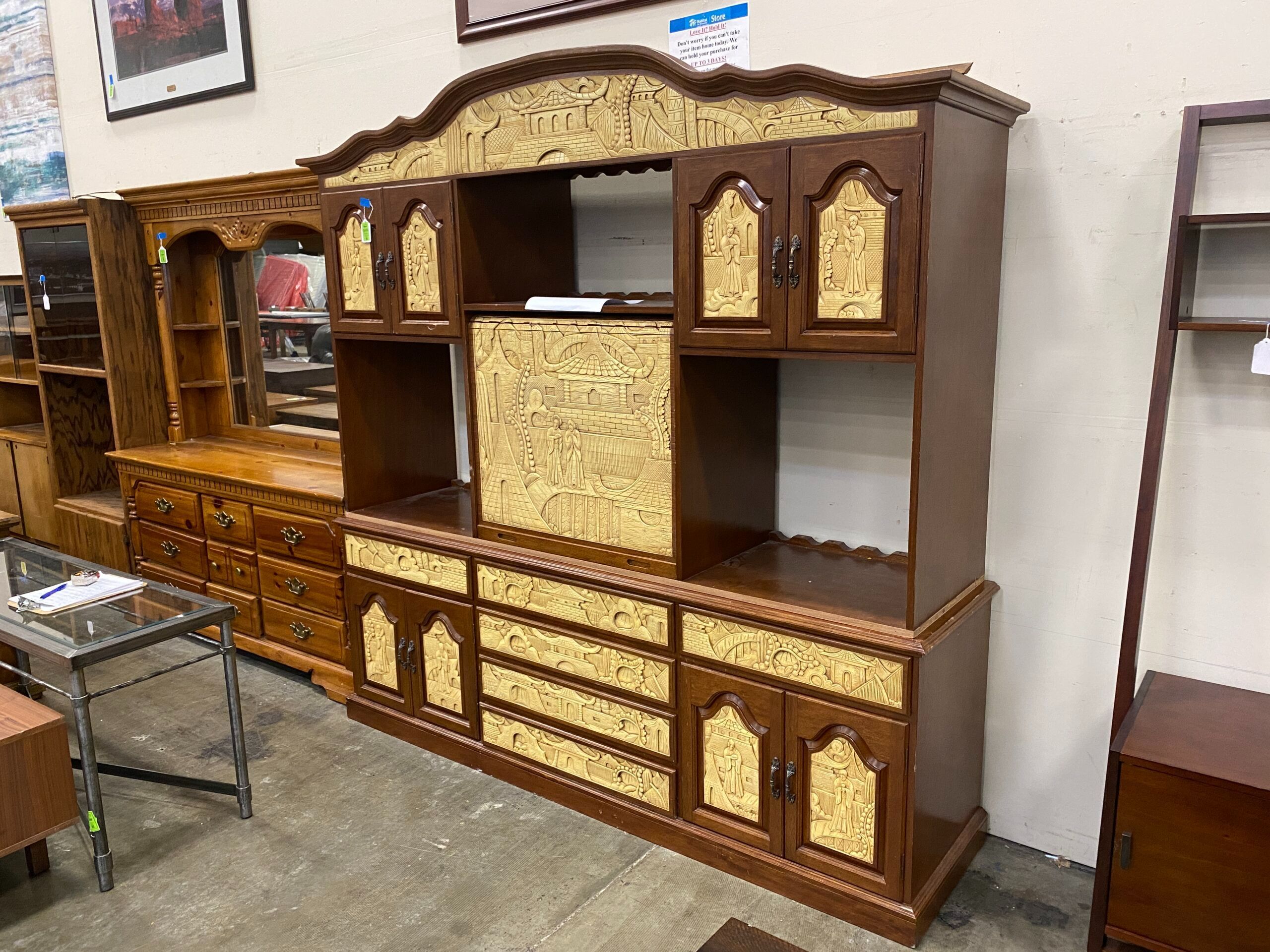 Mahogany Hand Carved Ornate China Hutch