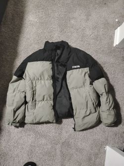 Starting logo puffer jacket. Black & green /Large Size