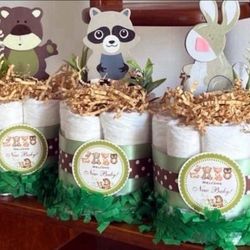 3 SAGE BROWN Woodland diaper cakes