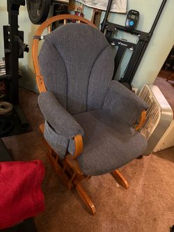 Wooden Glider Rocking Chair with Blue Cushions