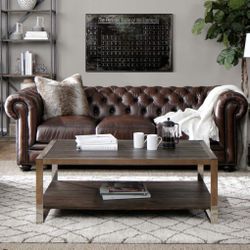 Brown Leather Tufted Sofa