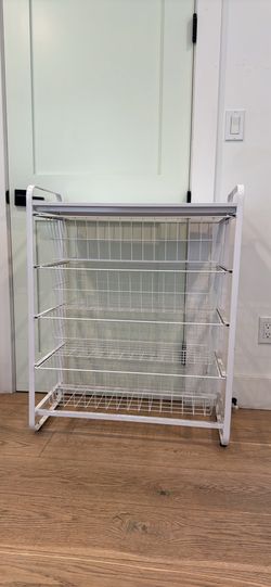 MOVINGe SALE!! White Metal 4-Tier Wire Storage Cart