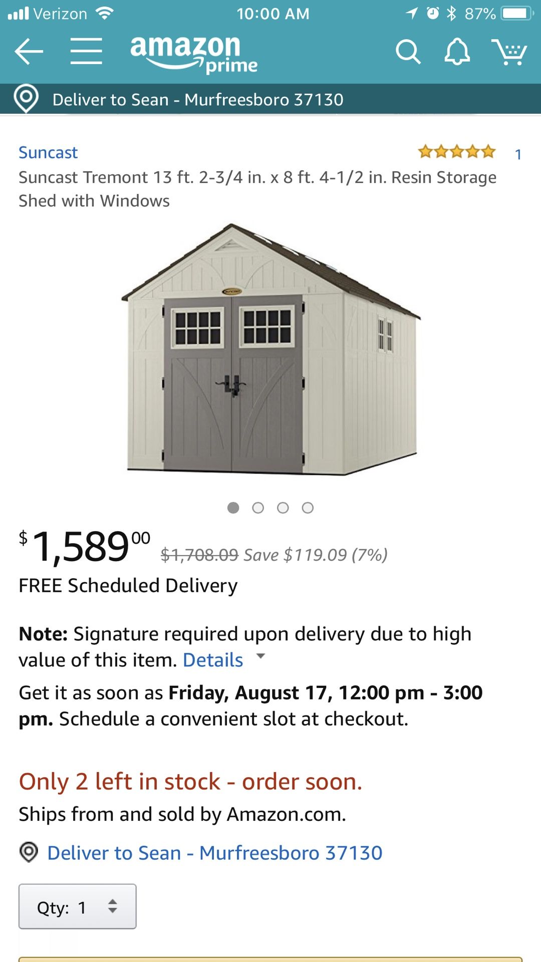 Suncast 8 x 13 outdoor shed
