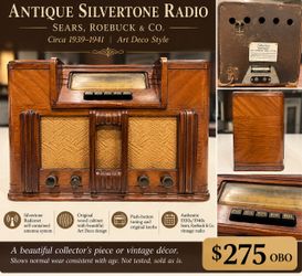 Antique Sears Silvertone Wood Tube Radio – Art Deco – Circa 1940