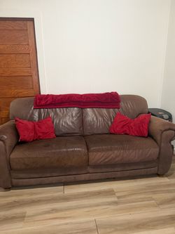 Brown Leather Two-Seat Sofa