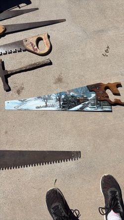 vintage painted train saw