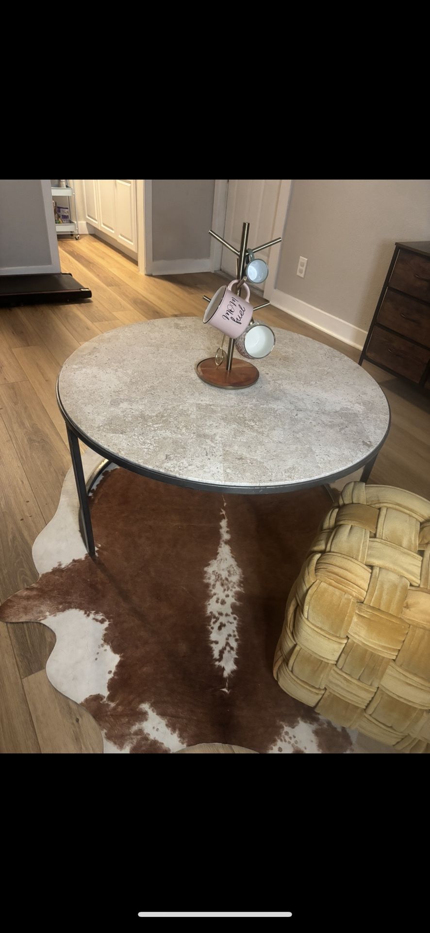 Vintage Half-Moon Travertine Console Table