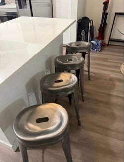 Set of 4 Industrial Metal Bar Stools – Excellent Condition