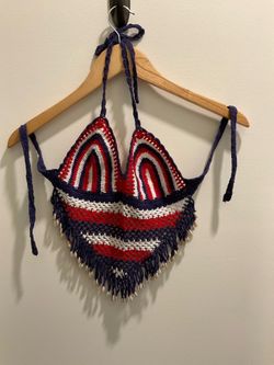 Red, White & Blue Crochet Halter Top