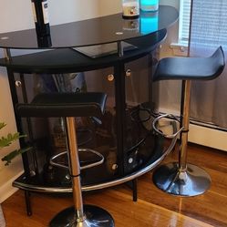 Glass Bar With Two Stool.