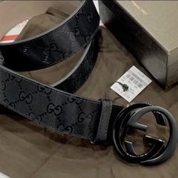 Mens Gucci Belt Black Monogram GG Shiney Belt Authentic 