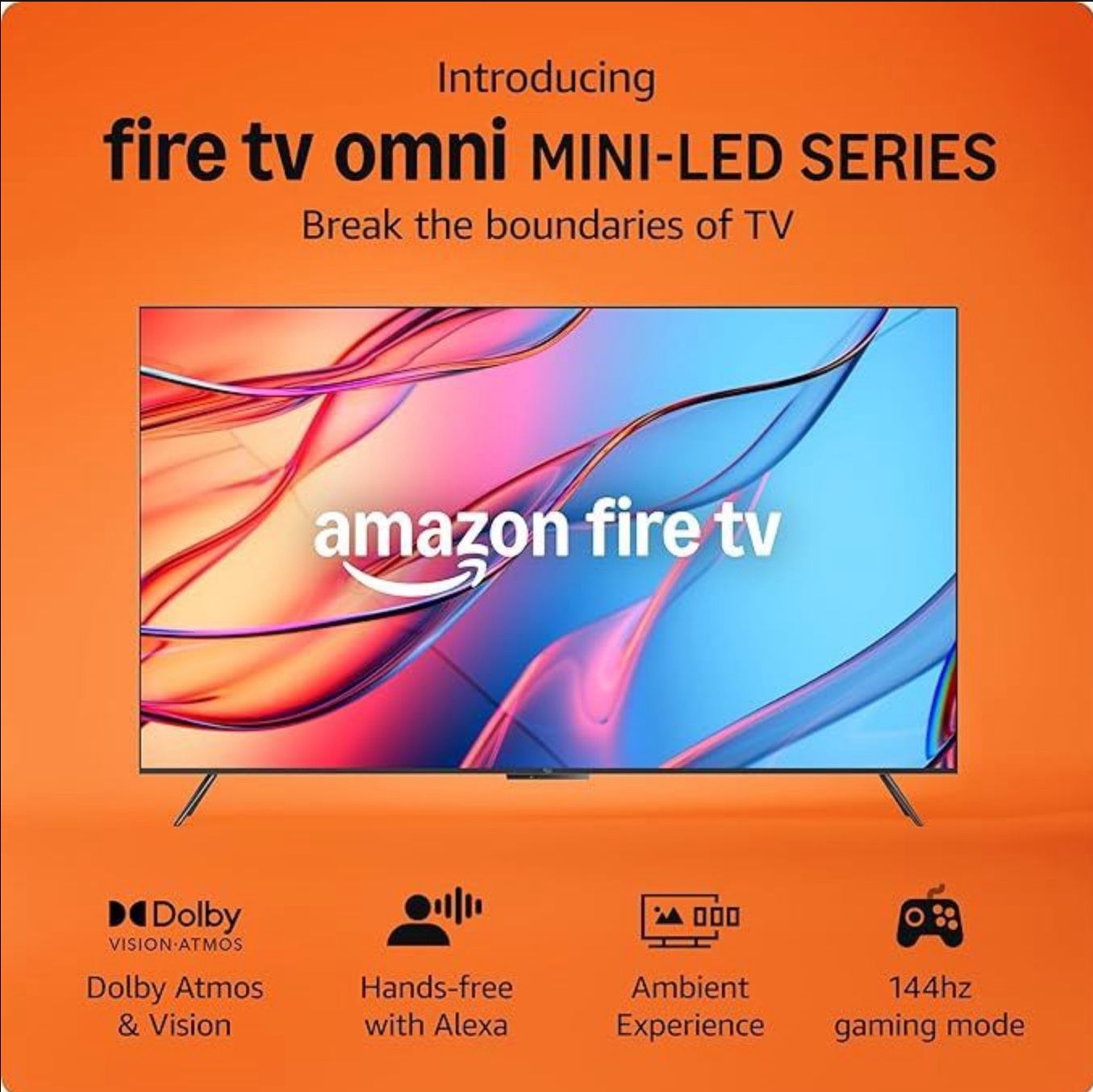 Amazon Fire TV 85" Omni Mini-LED Series, QLED 4K UHD smart TV, Dolby Vision IQ, 144hz gaming mode, Ambient Experience, hands-free with Alexa, 2024 rel