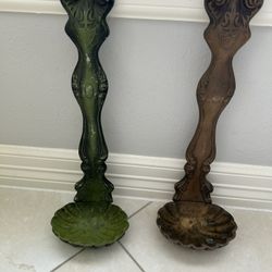 Retro 1970 Metal Ladle Wall Decor Shell Design Textured 17" Lot 2 Green Gold MCM