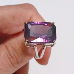 Jewerly Women Ring with Purple Amethyst Stone on Silver Tone Size Printed 7 US