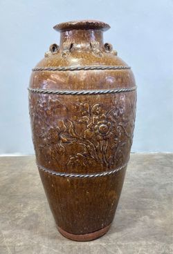 Antique Medium-Tall Martaban Earthenware Urn