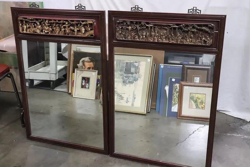 Antique Chinese Carved Wood Mirrors 