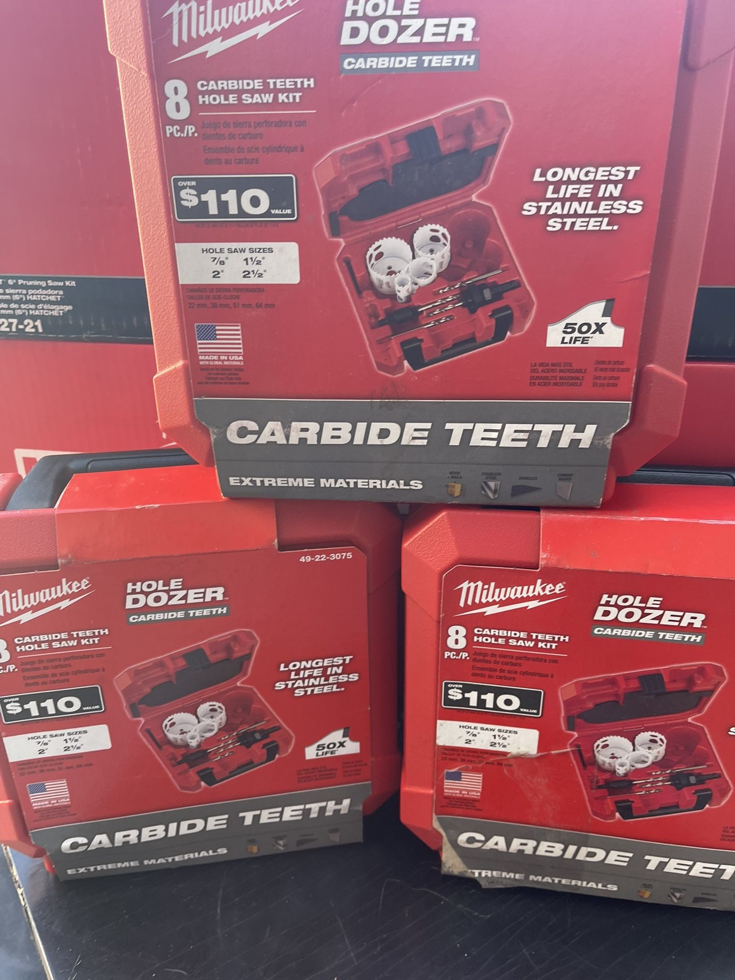 MILWAUKEE 8 Pc CARBIDE TEETH HOLE SAW KIT $55 EACH NEW Read Below