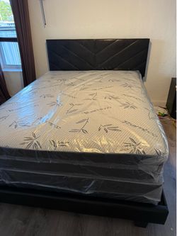 Queen  sizebed frame with mattress all new furniture free delivery free installation