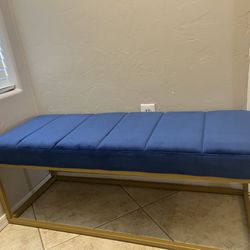 Brand New Royal Blue Bench With Gold Metal Frame 