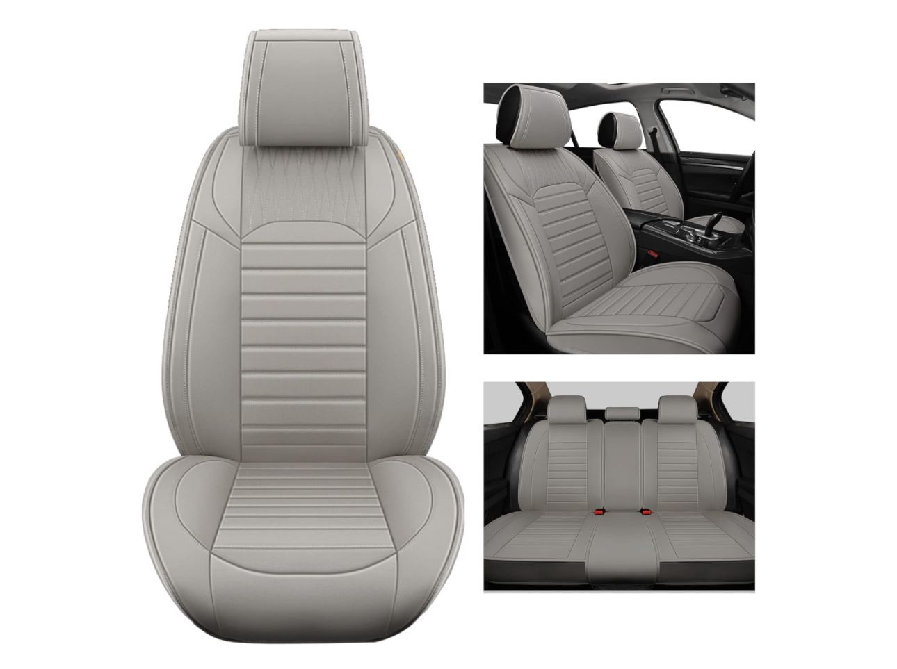 Leather Car Seat Covers, Full Set For Most SUV Cars Pickup Truck. Gray.