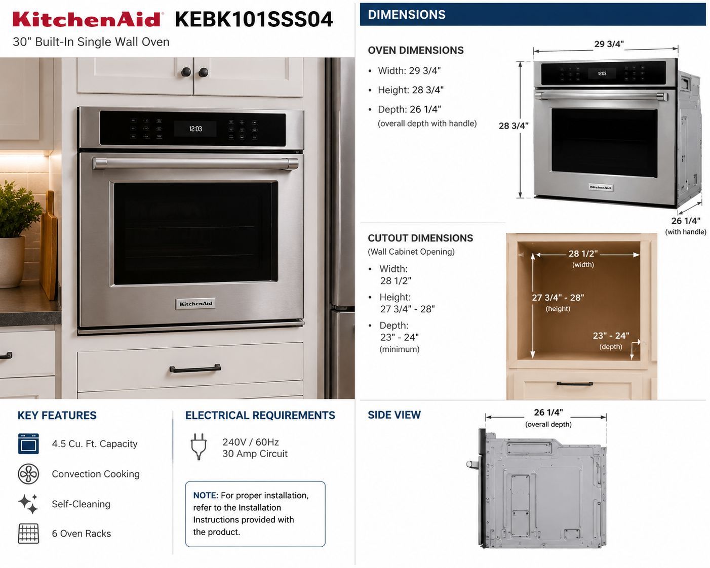30" KITCHEN AID Stainless Steel single wall Oven with convection baking unit!