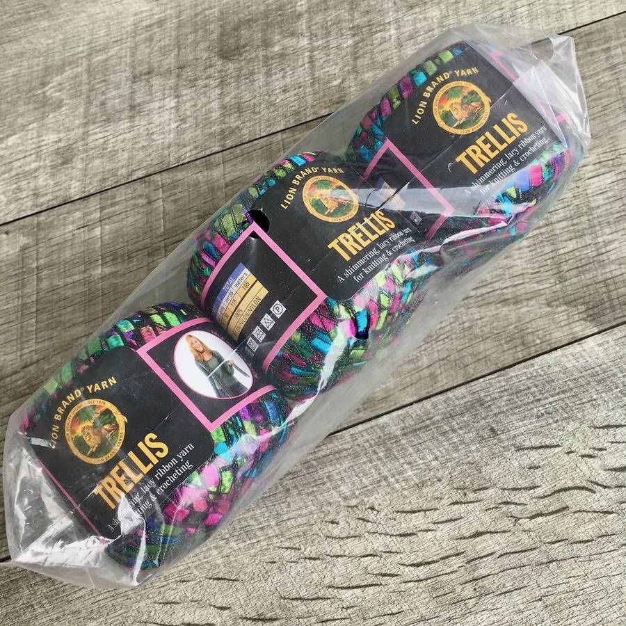 Lot of 3 Green / Blue / Fuchsia / Black Trellis Ribbon Nylon Yarn