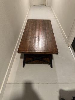 Rustic Wood & Black Metal Coffee Table w/ Lower Shelf