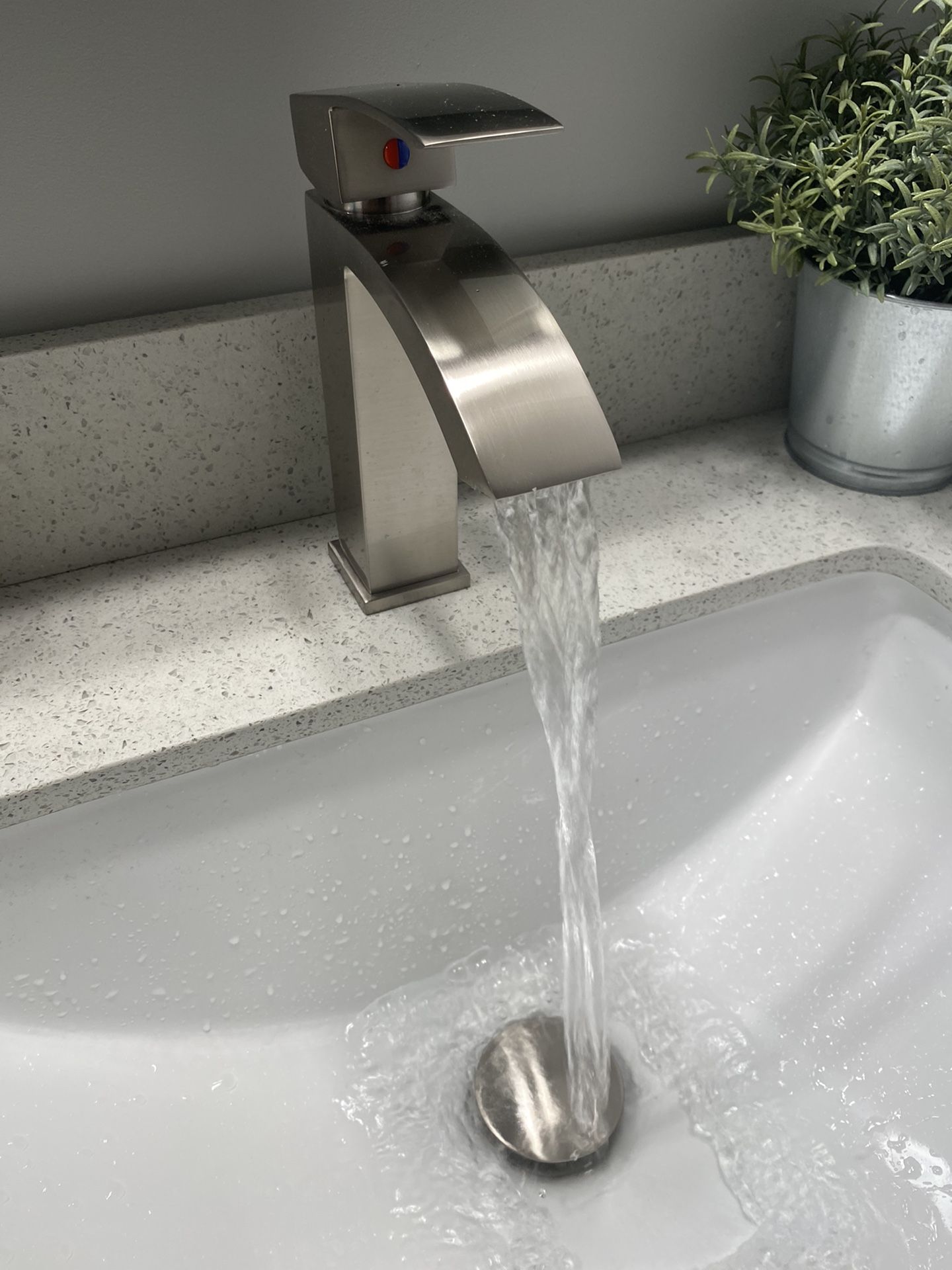 Two - Brushed Nickel Waterfall Faucets