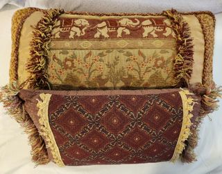 2 Vtg Maroon And Gold Elephant Jungle Decorator Accent Pillows