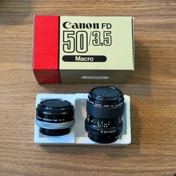 Mint in box Canon FD 50mm 3.5 Macro Lens + Extension tube - For 35mm Film Cameras / AE-1 / AE-1P / F1 etc.