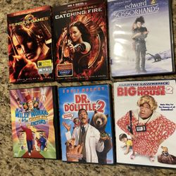 Hunger Games, Edward Scissorhands, Willey Wonka, Dr. Doolittle2, Big Momma House2 (all 6 for $4)