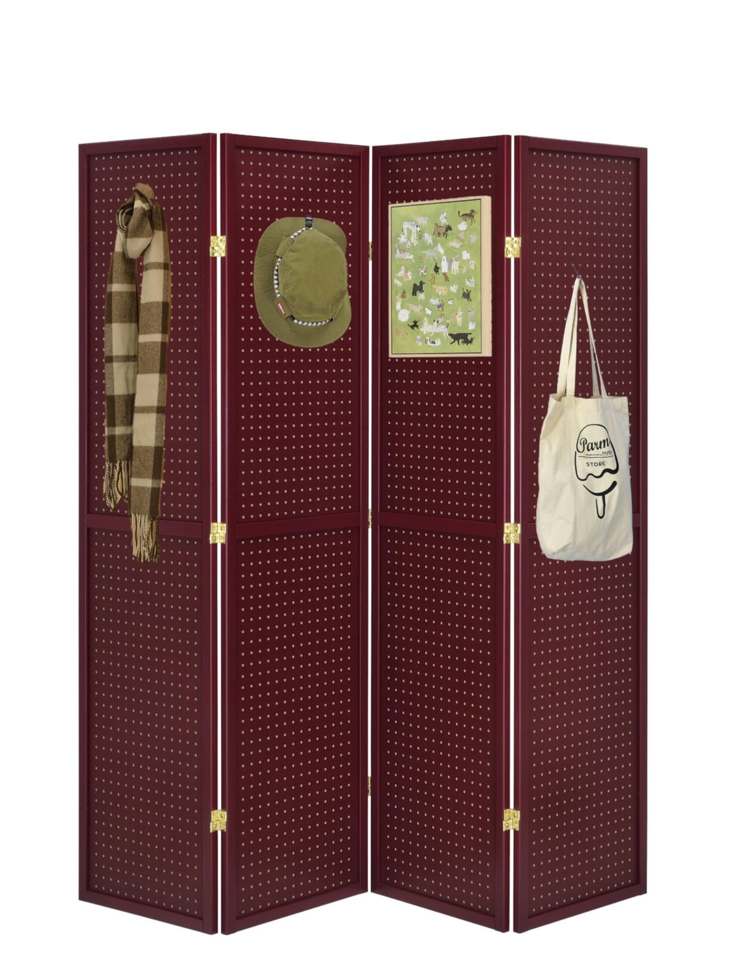 4 Panels Room Divider Pegboard Insert Red NEW