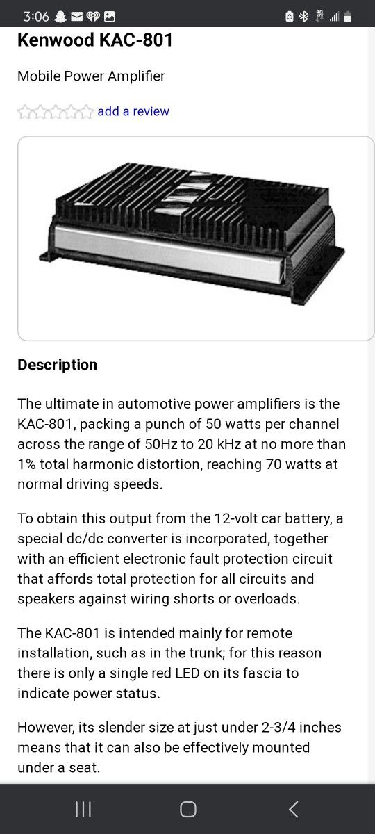 KENWOOD KAC-801 Stereo Main Amplifier With Cables(See Description