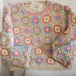 Crochet knit sweater top khaki long sleeve bikini cover up pink green