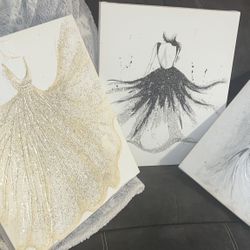 Trio of Ladies Silhouette Paintings