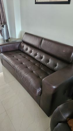 Modern Brown Leather Sleeper Sofa – Pull-Out Bed