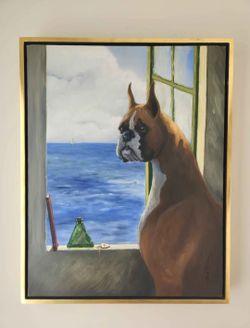 Original Portrait of Boxer Dog Painting Framed