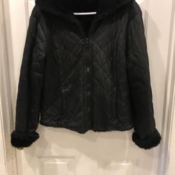 Charlotte Russe black bomber jacket Coat fur lined Large