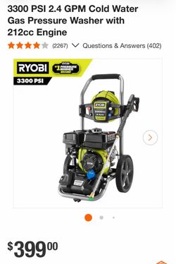 3300 PSI 2.4 GPM Cold Water Gas Pressure Washer with 212cc Engine