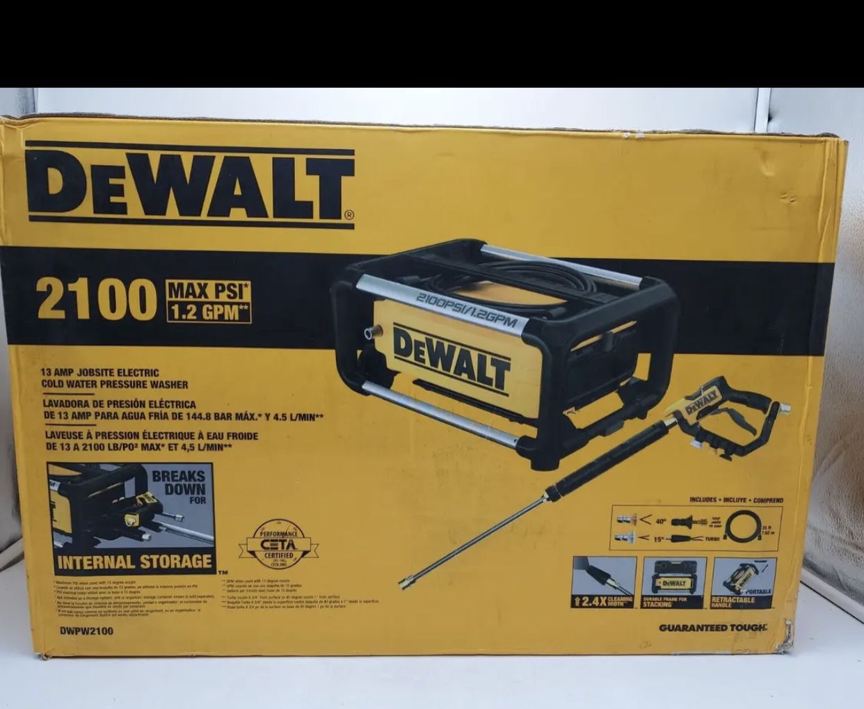 DeWALT DWPW2100 2100 PSI 1.2 GPM Cold Water 13Amp Electric Pressure Washer - Brand  New !