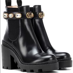 Calfskin Crystal GG Trip Chelsea Ankle Boots black (dupes)