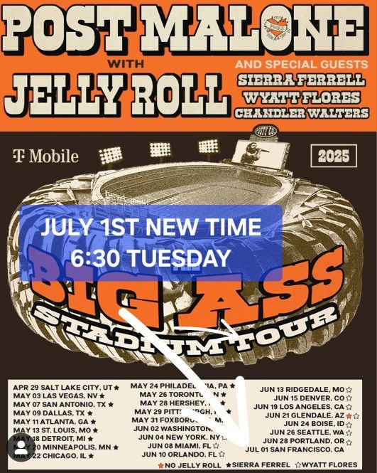 Post Malone & JELLY ROLL $1200 for 6 or...
