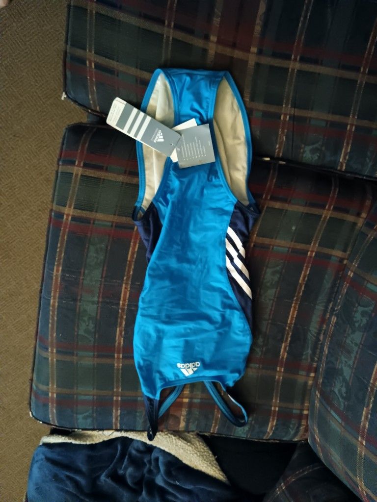 Adidas Women's Solid Infinitex Splice Performance One Piece Swimsuit Size 34 Blue