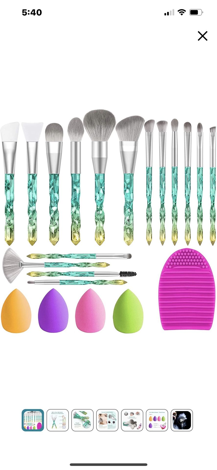 Makeup Brushes 16 Pcs Crystal handle Makeup Brush Set 2 Silicone Face Mask Brush&4 Blender Sponge&1 Brush Cleaner Premium Synthetic Foundation Powder