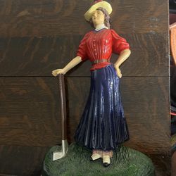 Woman Golfer Door Stop Hand Painted Cast Iron Victorian Style