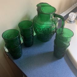 Anchor Hocking Forest Green Sandwich Juice Pitcher