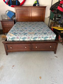 Queen Wood Bed Frame with Storage Drawers